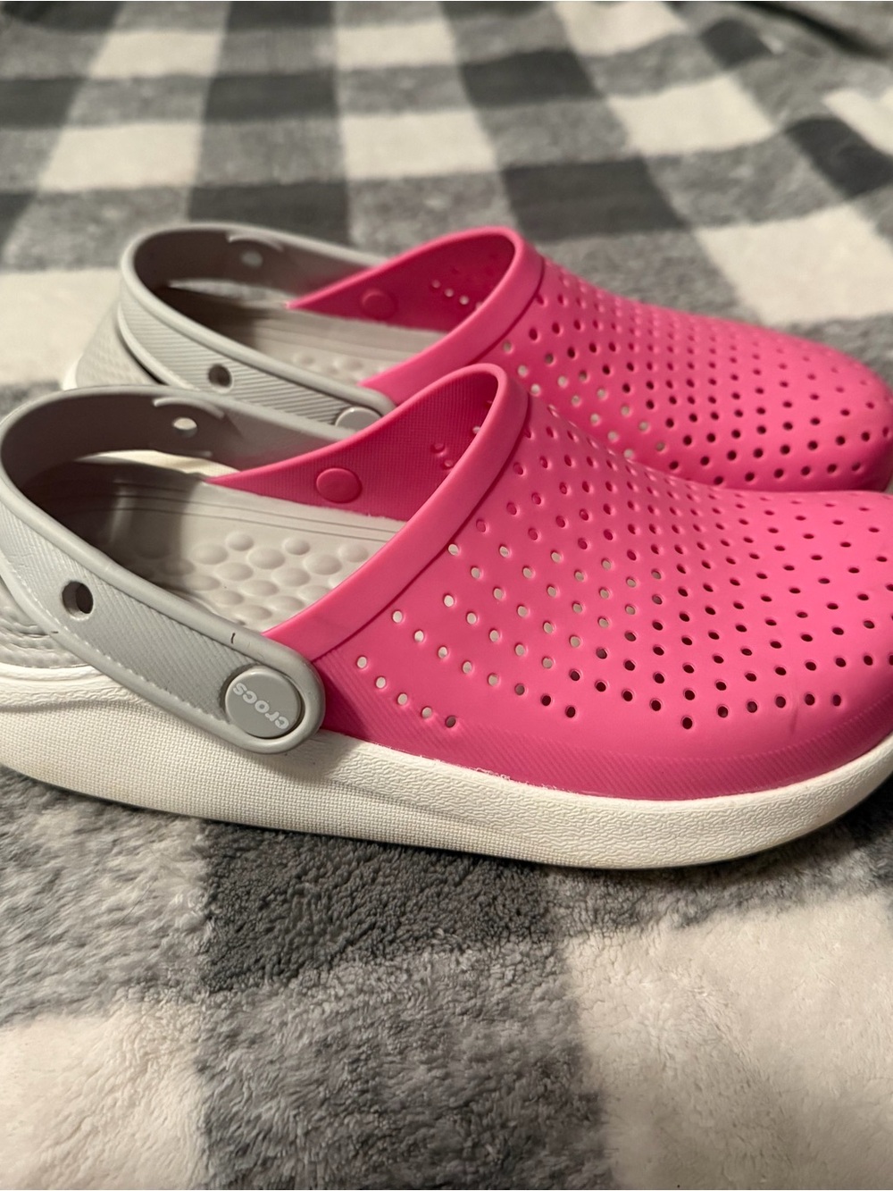 CROCS Kids Pink and Light Gray Perforated Clog Sandals Lite Rides